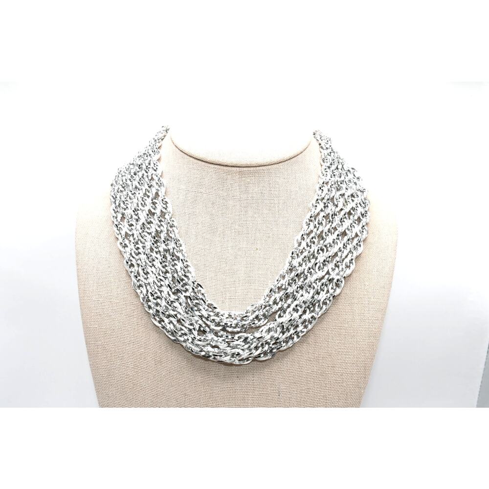 Vintage Western Germany Eloxal Silver 6 Strand Necklace 1950s 17 Inch
